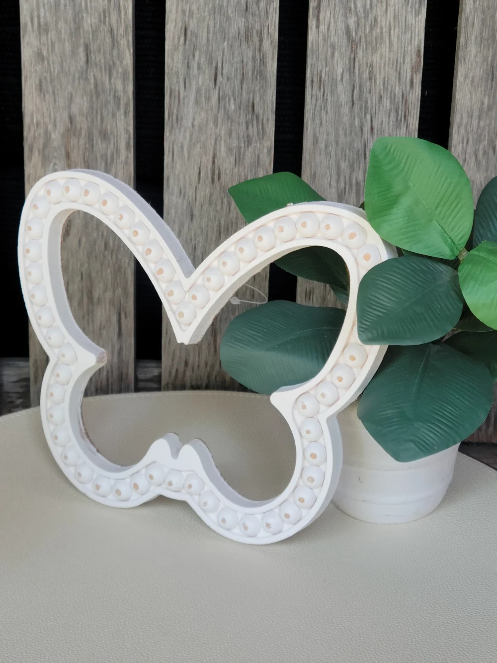Farmhouse Butterfly White Washed Beaded Hollow Decor